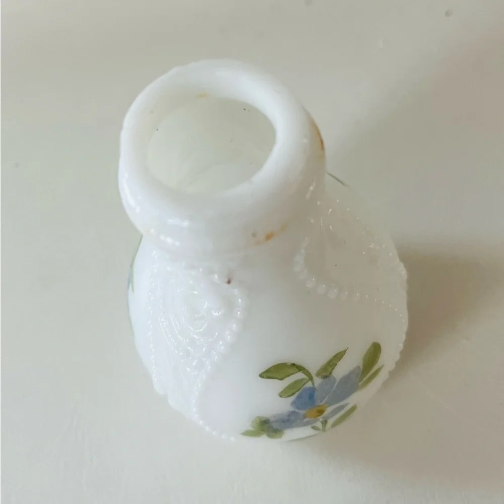 Vintage Milk Glass Salt Shaker with Floral Design and Metal Lid